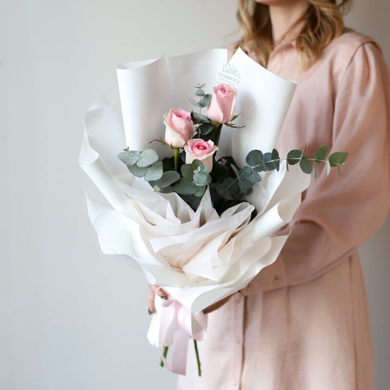 Монобукет из роз в корейском стиле (3шт) №1262 - Фото 1