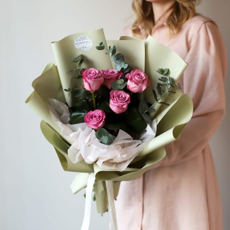 Монобукет из роз в корейском стиле (5шт) №1267 - Фото 1
