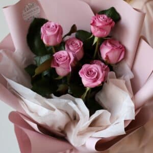 Сиреневые розы в корейском оформлении (7 шт) №1263 - Фото 4