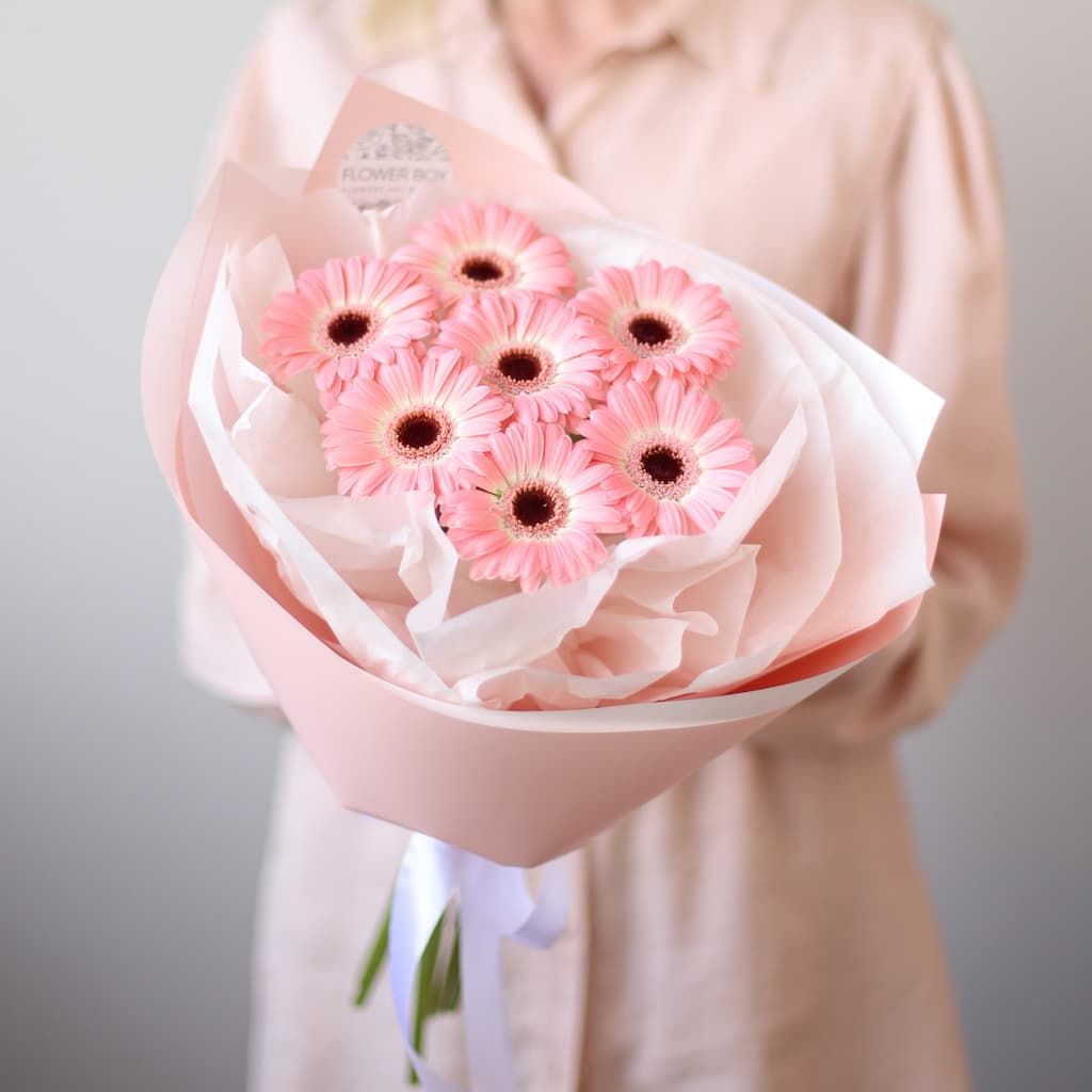 Гермини розовые в нежном оформлении (7 шт) №1430 - Фото 1