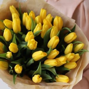 Монобукет из желтых тюльпанов (37 шт, Голландия) №1256 - Фото 4