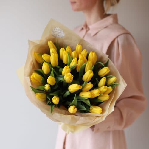 Монобукет из желтых тюльпанов (37 шт, Голландия) №1256 - Фото 5