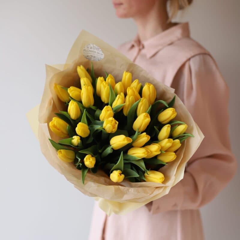 Монобукет из желтых тюльпанов (37 шт, Голландия) №1256 - Фото 1