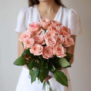 Нежно-розовые розы в ленту (15 шт) №1547 - Фото 4
