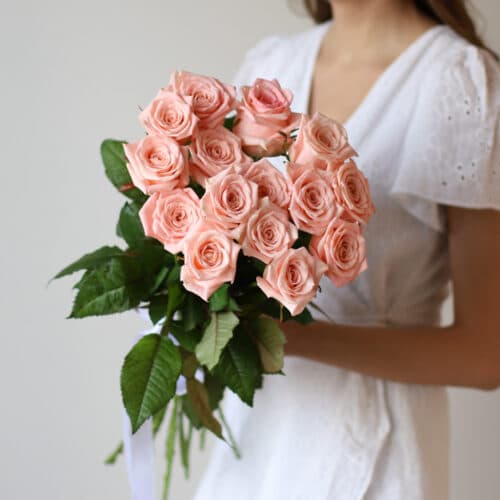 Нежно-розовые розы в ленту (15 шт) №1547 - Фото 19