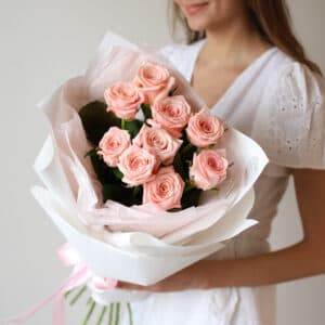 Нежно-розовые розы в нежном оформлении (9 шт) №1546 - Фото 4