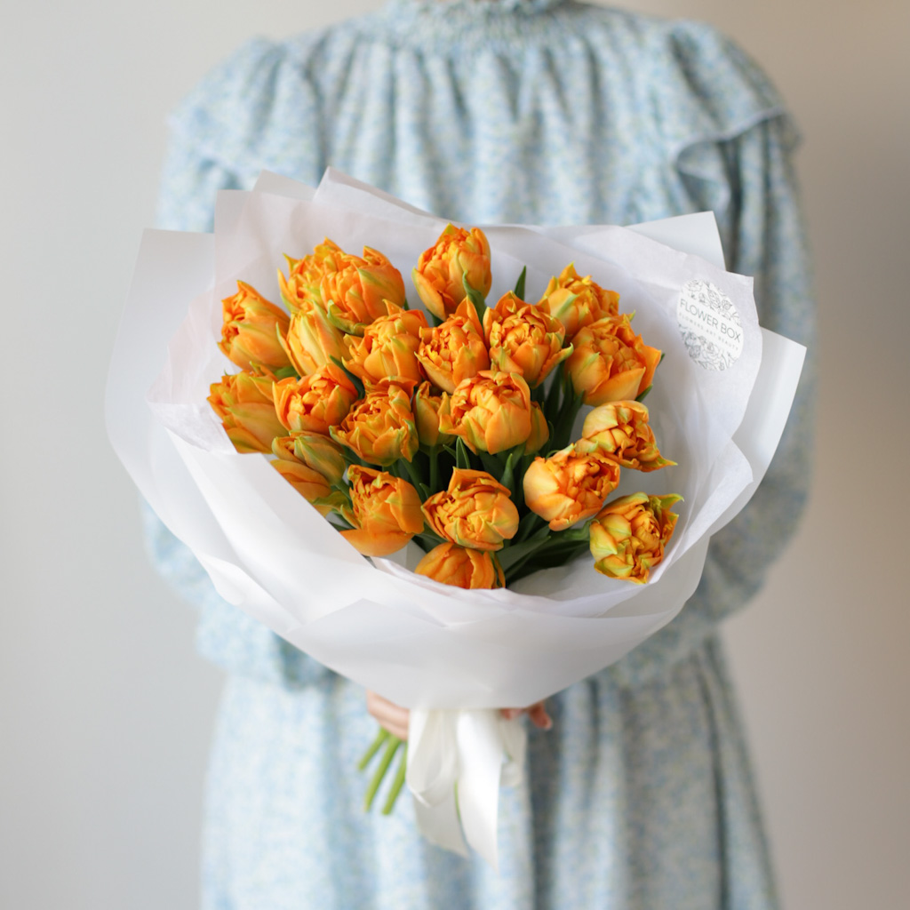 Оранжевые махровые тюльпаны (21 шт) №1859 - Фото 20