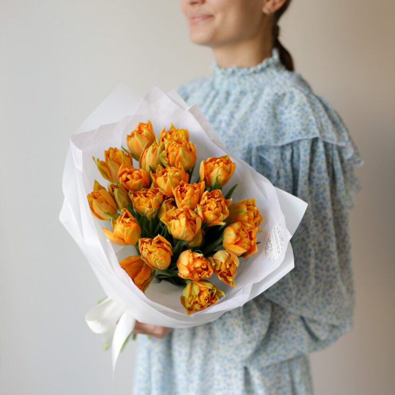 Оранжевые махровые тюльпаны (21 шт) №1859 - Фото 19