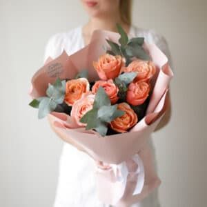 Пионовидные розы с эвкалиптом (7 шт) №1694 - Фото 3