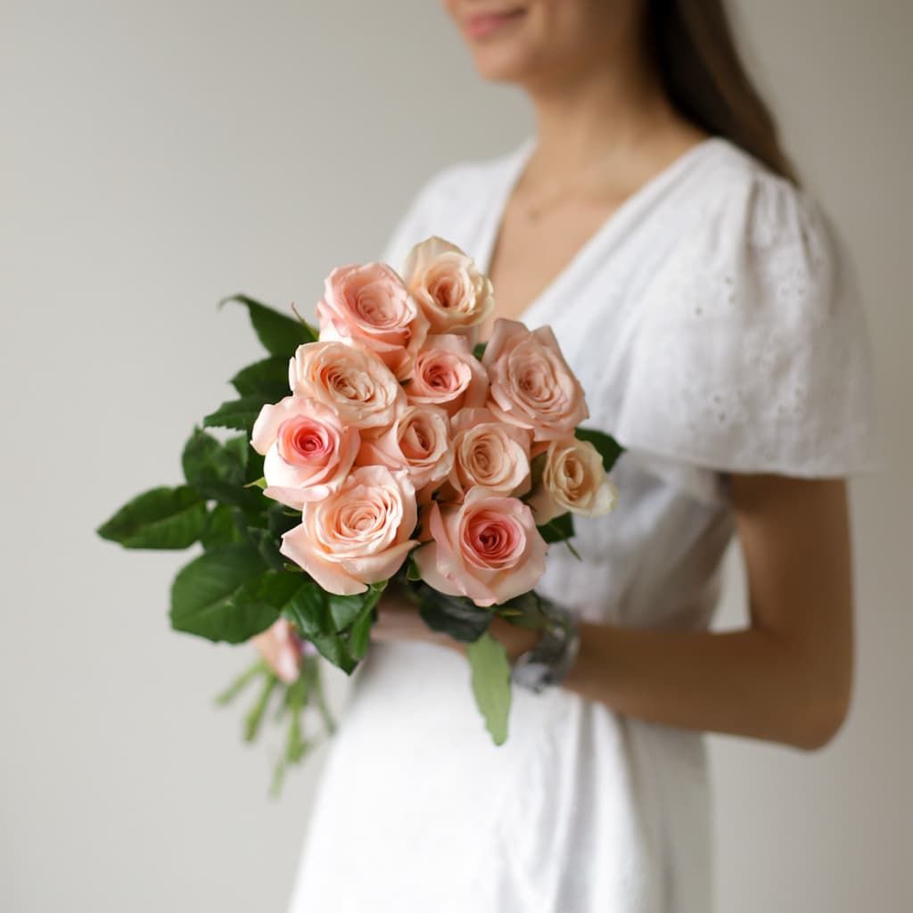 Розовые розы в ленту (Россия, 11 шт) №1743 - Фото 1