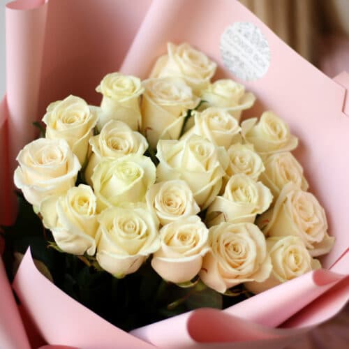 Розы белые в розовом оформлении (Россия, 21 шт) №1501 - Фото 40