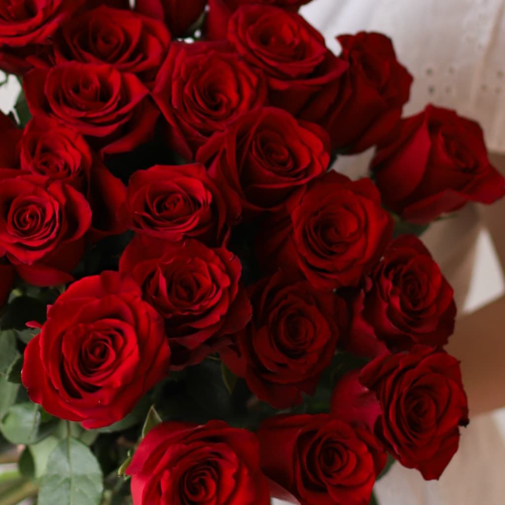 Розы красные в ленту (25 шт)  №1041 - Фото 2