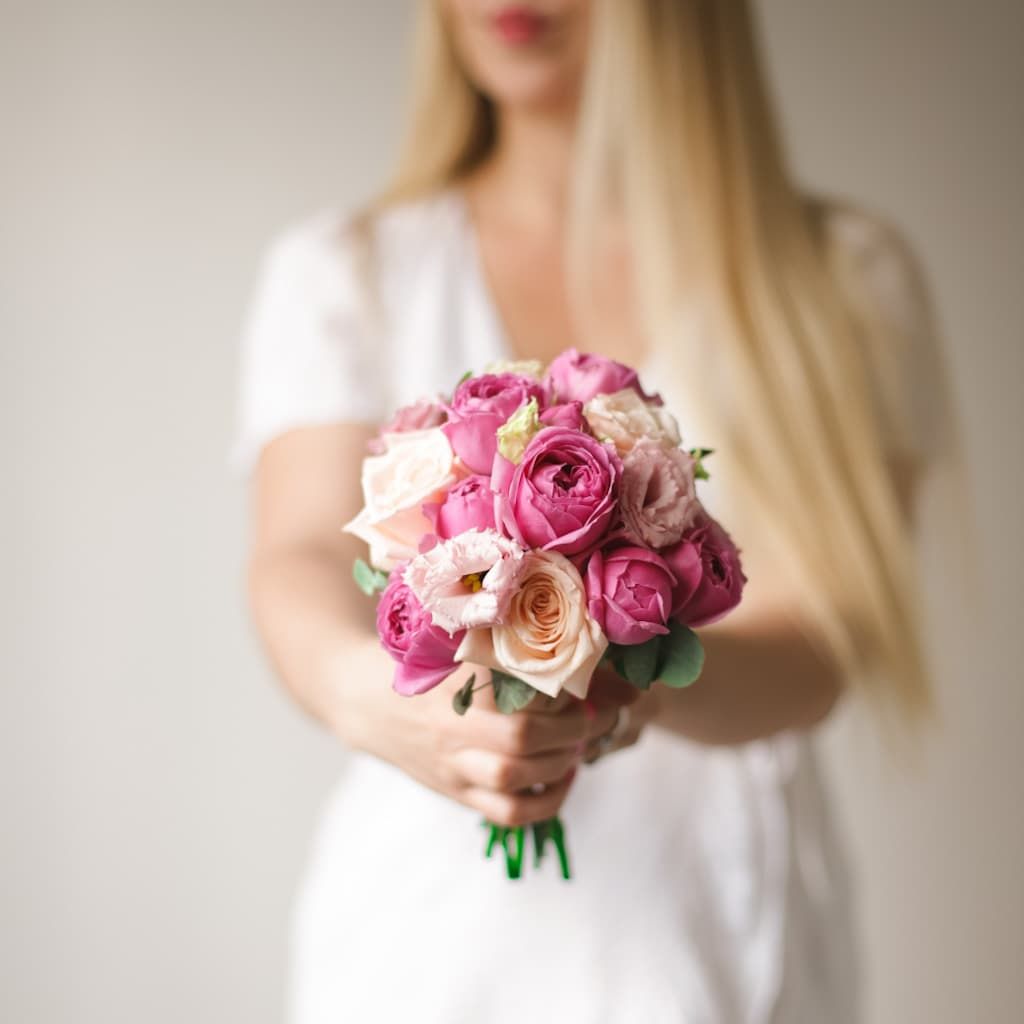 Свадебный яркий букет  в розовых тонах №1674 - Фото 1