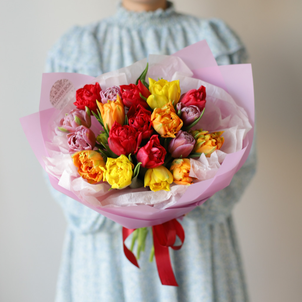 Яркий микс махровых тюльпанов (19 шт) №1862 - Фото 24